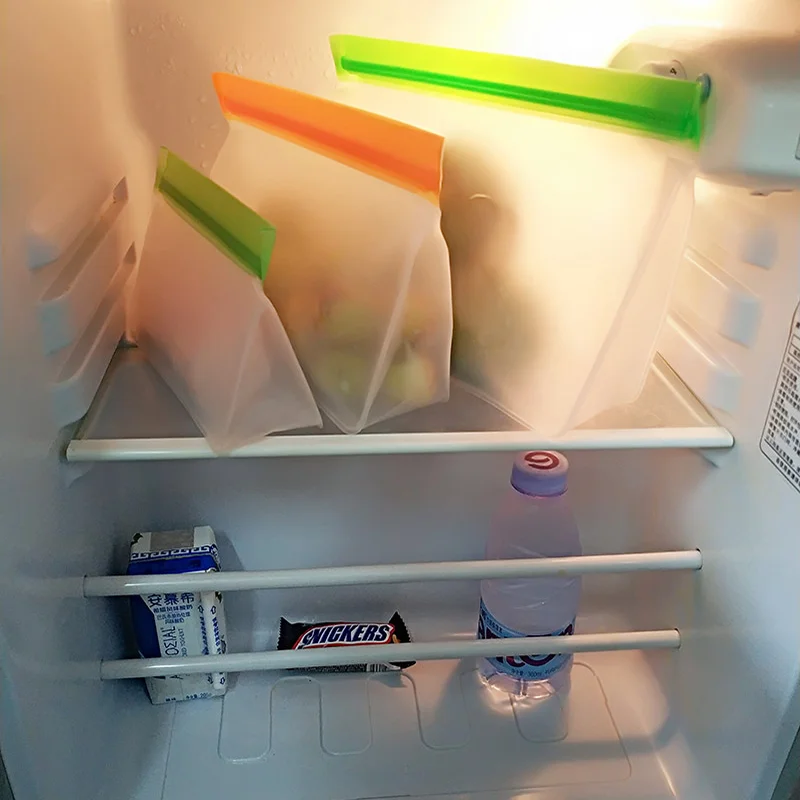 Reusable Food Storage Bag Upgrade Leakproof Top Stand Up Freezer Sandwich Ziplock Bag Silicone PEVA Food Preservation Shut Bag - Image 5