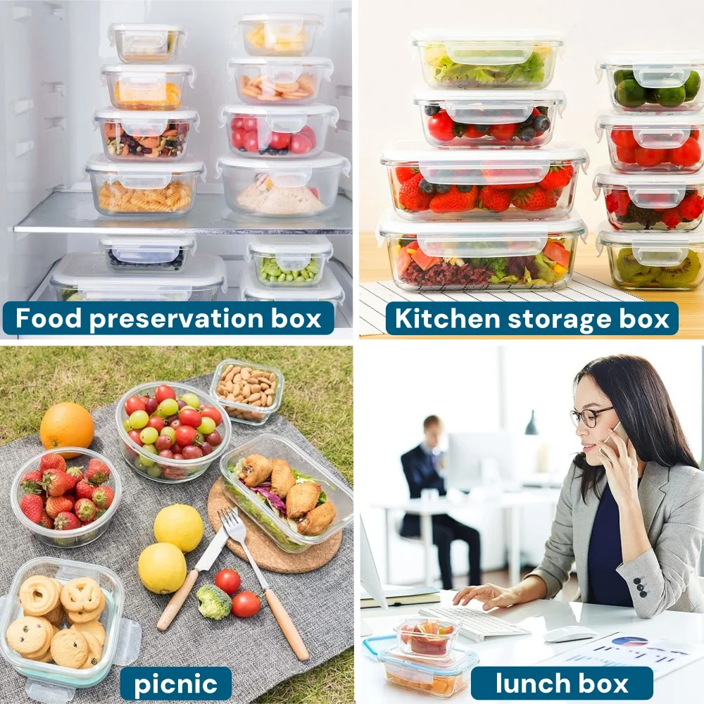 Glass Lunch Box Food Storage Containers, Meal Prep , Airtight Bento Boxes, for Microwave, Oven, Freezer and Dishwasher, BPA Free - Image 6