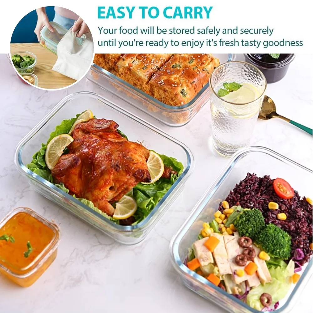 Glass Lunch Box Food Storage Containers, Meal Prep , Airtight Bento Boxes, for Microwave, Oven, Freezer and Dishwasher, BPA Free - Image 5