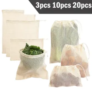 3 6 10pcs Reusable Produce Bags Set Eco Bag Cotton Mesh Vegetable Bags for Fruit Vegetable Storage Bags Reusable Shopping Bag