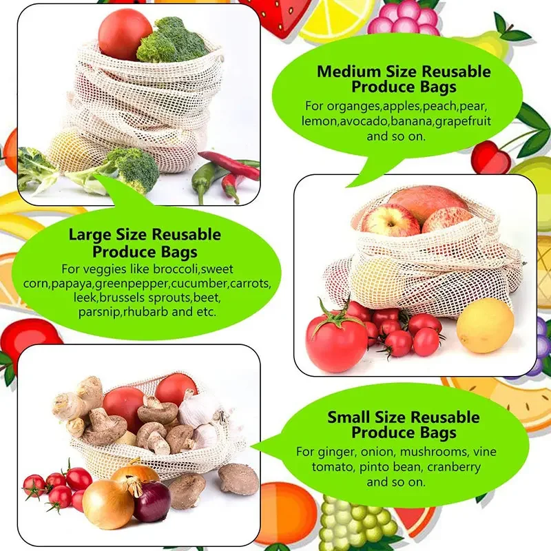3 6 10pcs Reusable Produce Bags Set Eco Bag Cotton Mesh Vegetable Bags for Fruit Vegetable Storage Bags Reusable Shopping Bag - Image 4