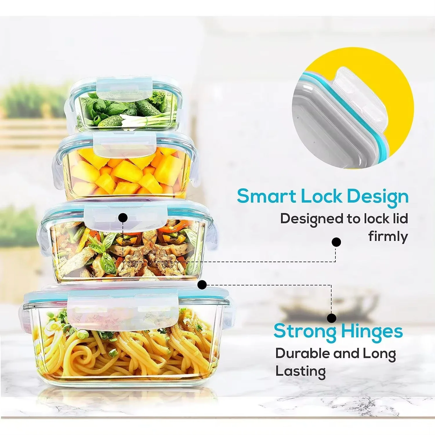 Glass Lunch Box Food Storage Containers, Meal Prep , Airtight Bento Boxes, for Microwave, Oven, Freezer and Dishwasher, BPA Free - Image 3